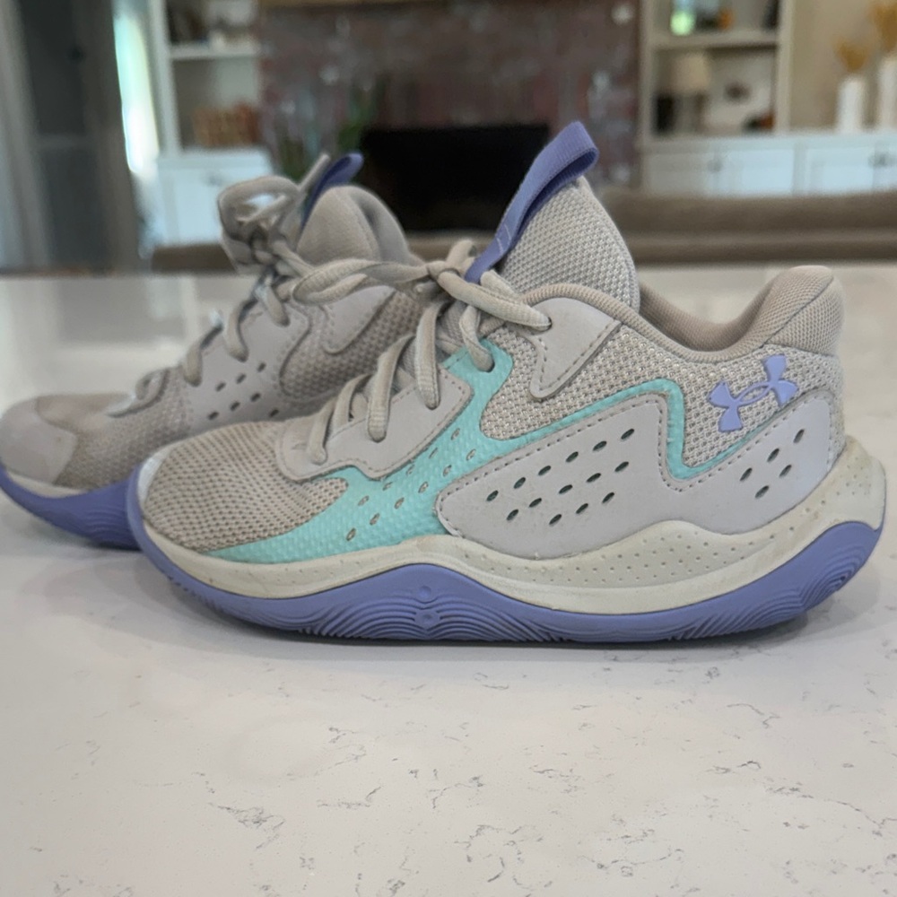 Under Armour Kids' Gray and Purple Basketball Shoes